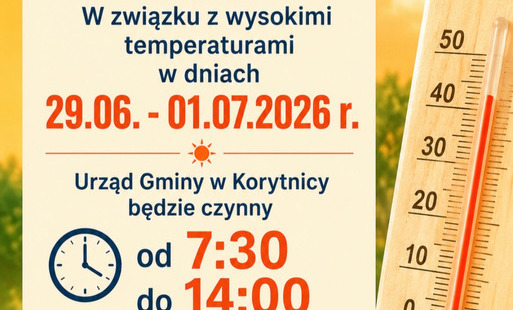 Zdjęcie do Upały - kr&oacute;tszy czas pracy urzędu w dniach 29.06 - 01.07.2026 r.